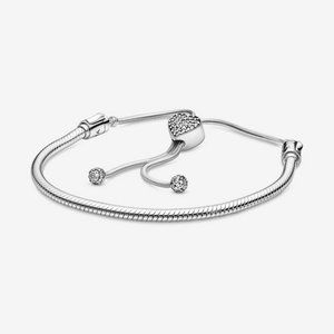 PANDORA MOMENTS PAVE HEART CLASP SNAKE CHAIN SLIDER BRACELET #598699C01